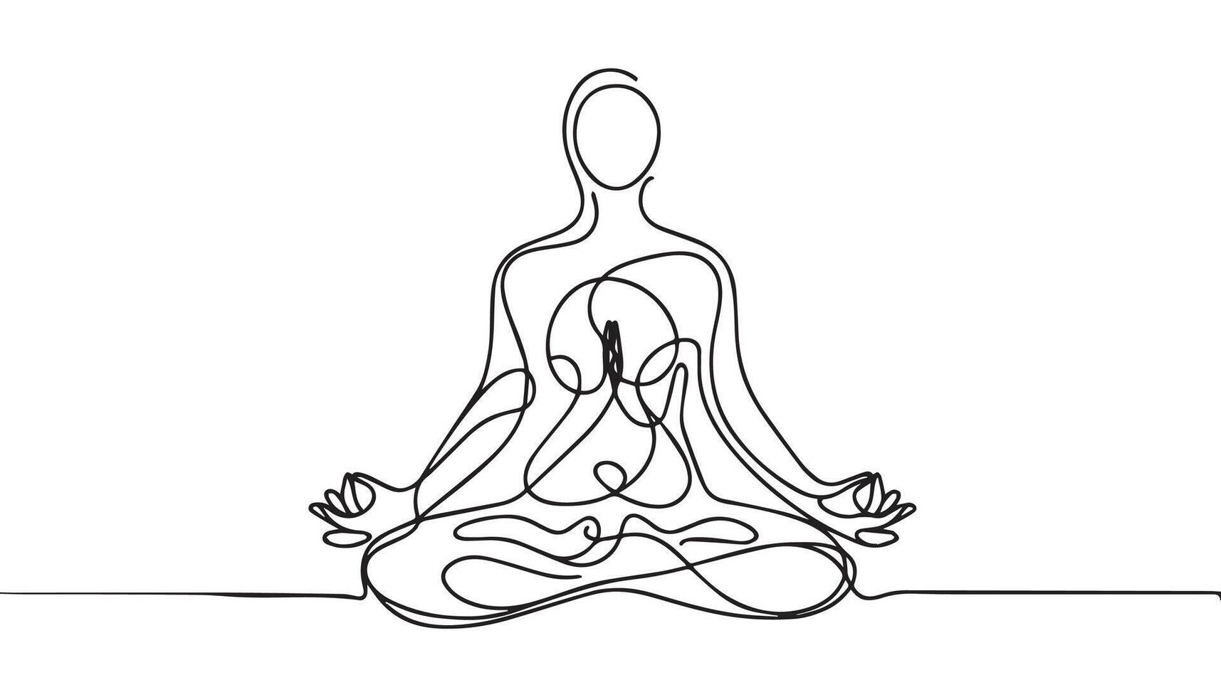 Woman sitting in lotus pose yoga. Continuous one line drawing illustration vector