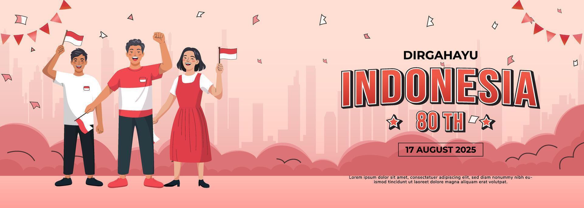 Happy Indonesian Independence Day Celebration With Flags and Enthusiastic Citizens vector