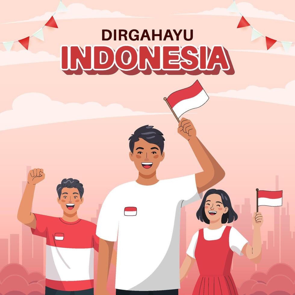 Celebrating Indonesian Independence Day with Flags and Joyful People vector