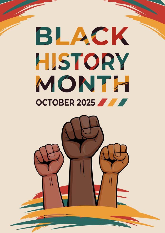 Black History Month Banner Featuring Raised Fists and Commemorative Text Design vector