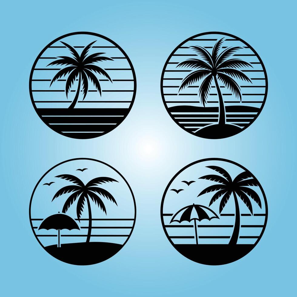 A set of Retro vintage style with a palm tree vector
