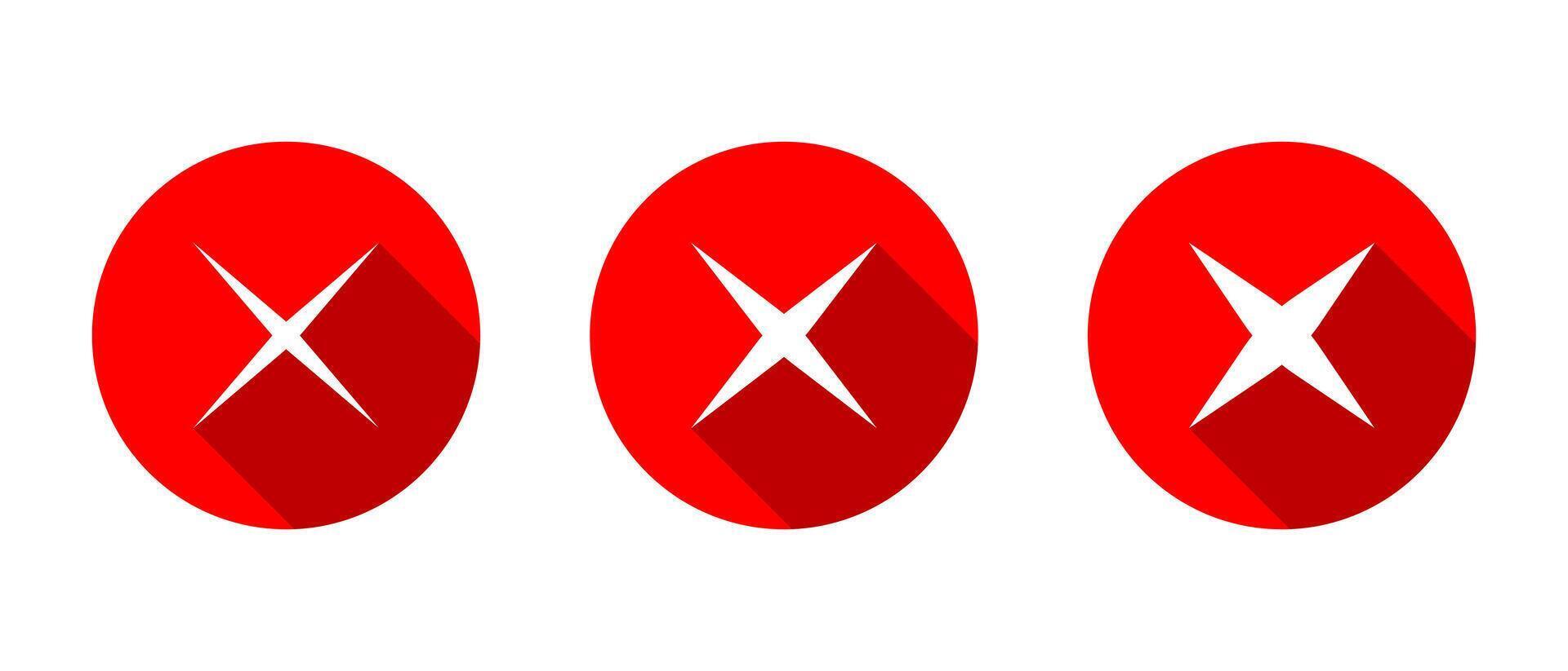X mark, cross icon set with long shadow. Wrong, error, close sign symbol vector