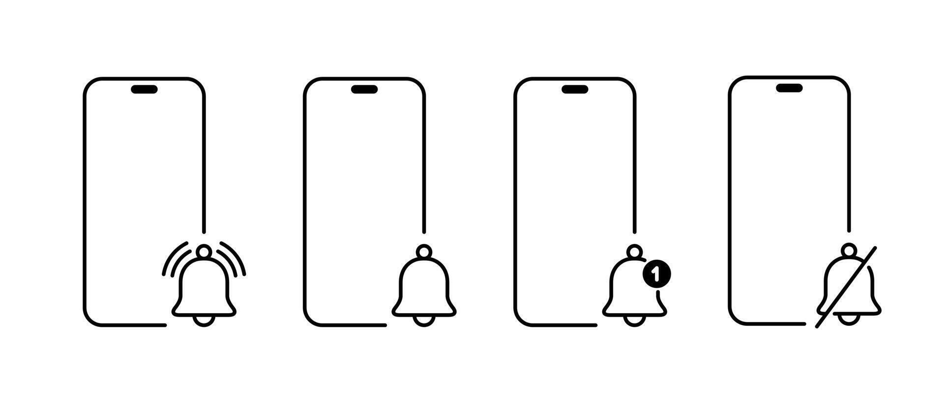 Notification smartphone icon set collection. Phone alarm bell sign symbol vector