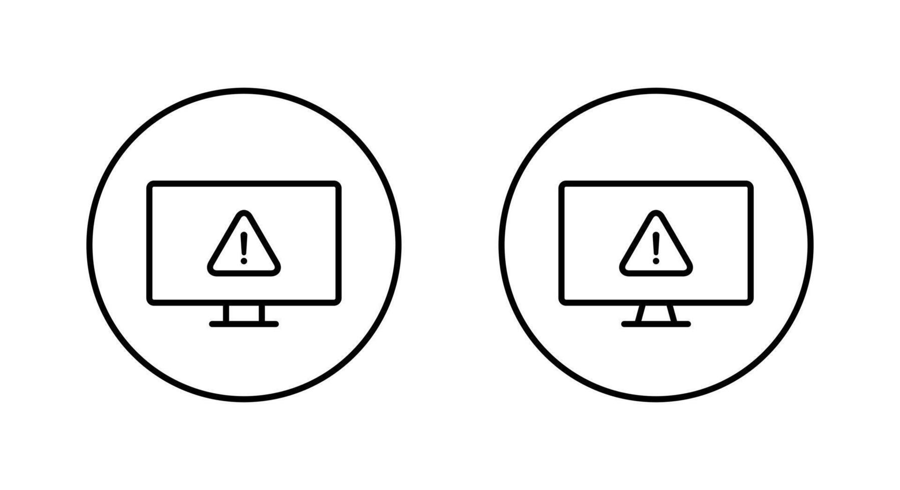 Warning on computer monitor outline icon on circle line. Security threat information on screen sign symbol vector