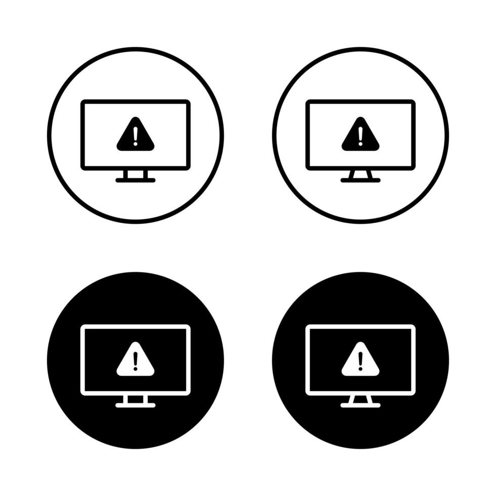 Warning computer icon on black circle. Security threat information sign symbol vector