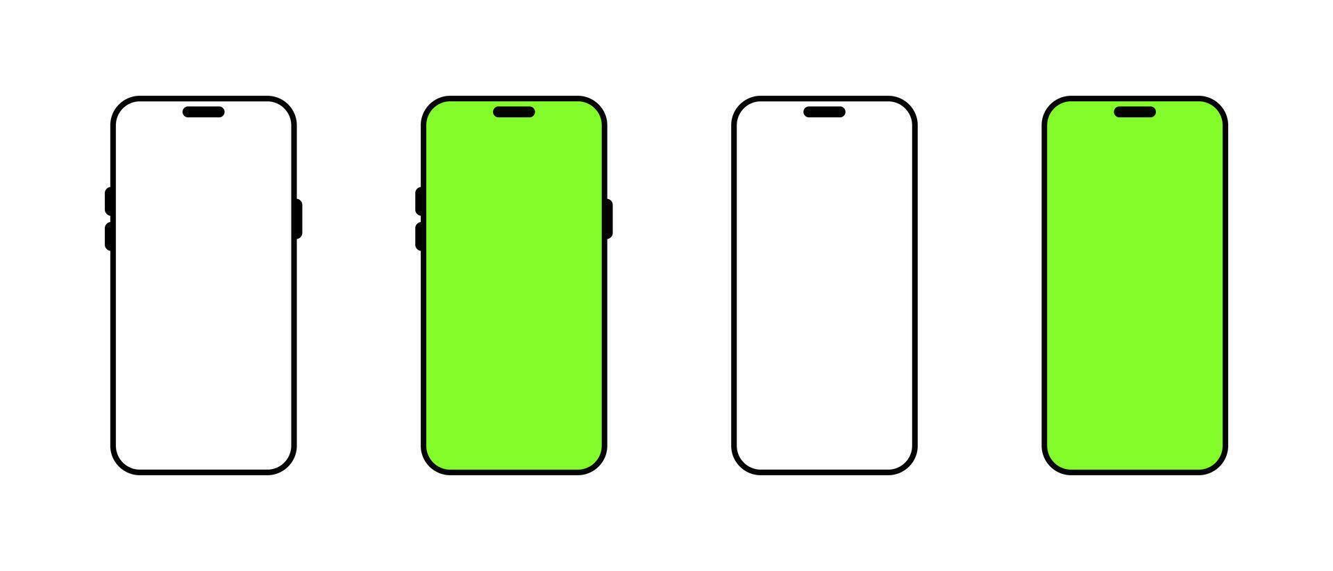 Modern smartphone mockup icon set. Mobile phone with green screen sign symbol vector
