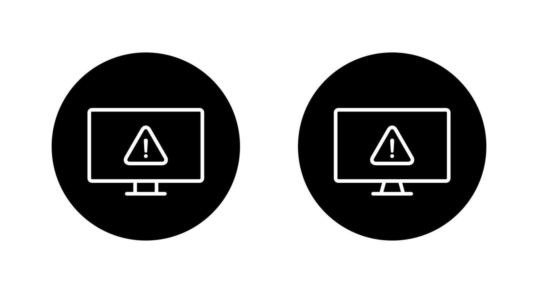Warning on computer monitor outline icon on black circle. Security threat information on screen sign symbol vector