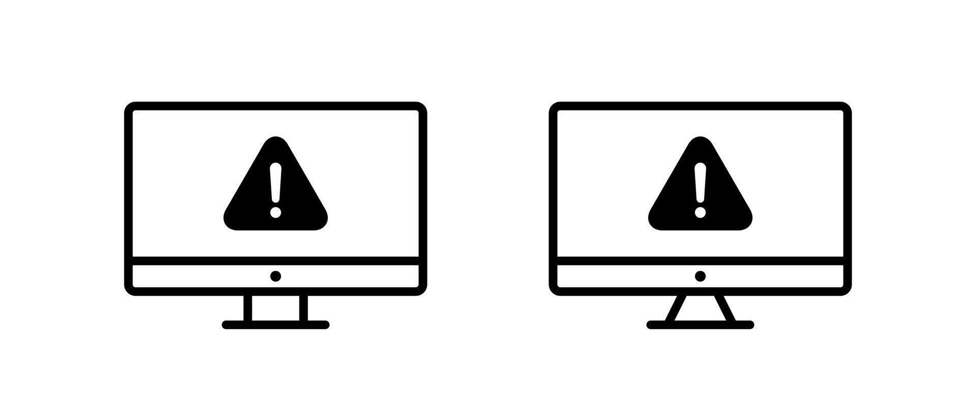 Computer failure icon in line style. Warning sign, security threat on PC monitor symbol vector