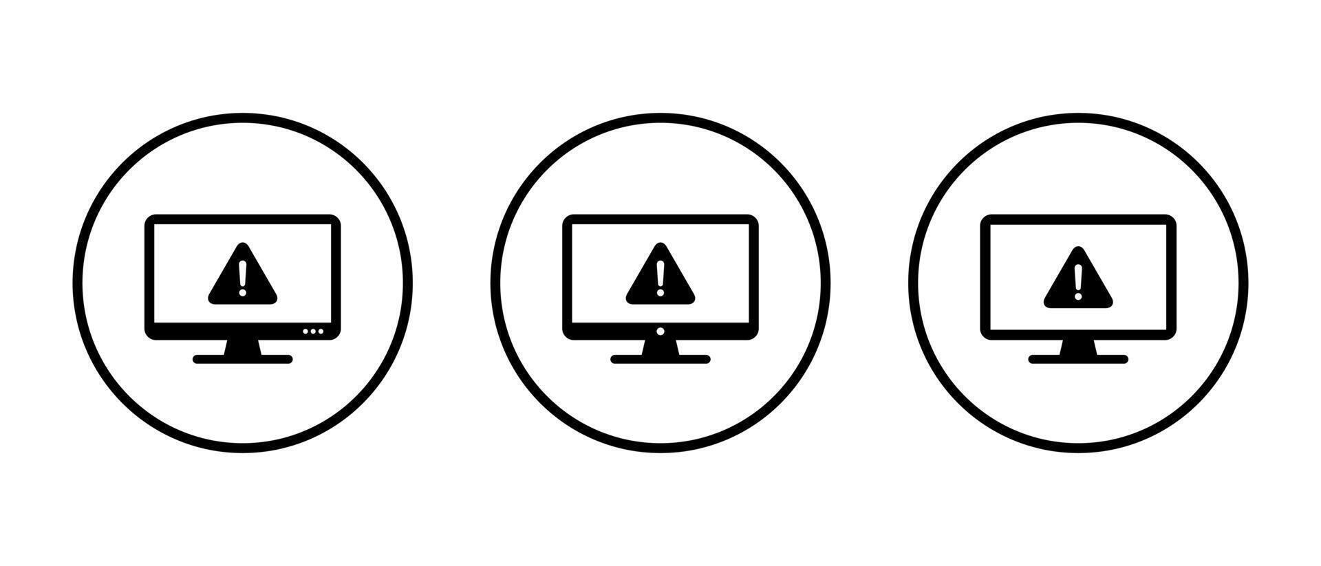 Warning on computer monitor icon set on circle line. Security threat information on screen sign symbol vector