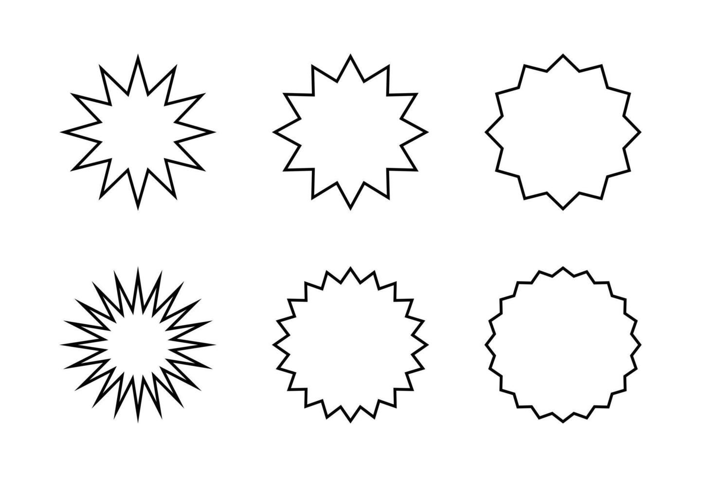 Sunburst outline icon set. Starburst, sun sign symbol vector