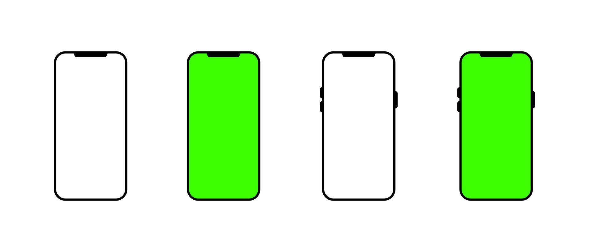 Smartphone, phone with green screen icon. Cellphone mockup sign symbol vector