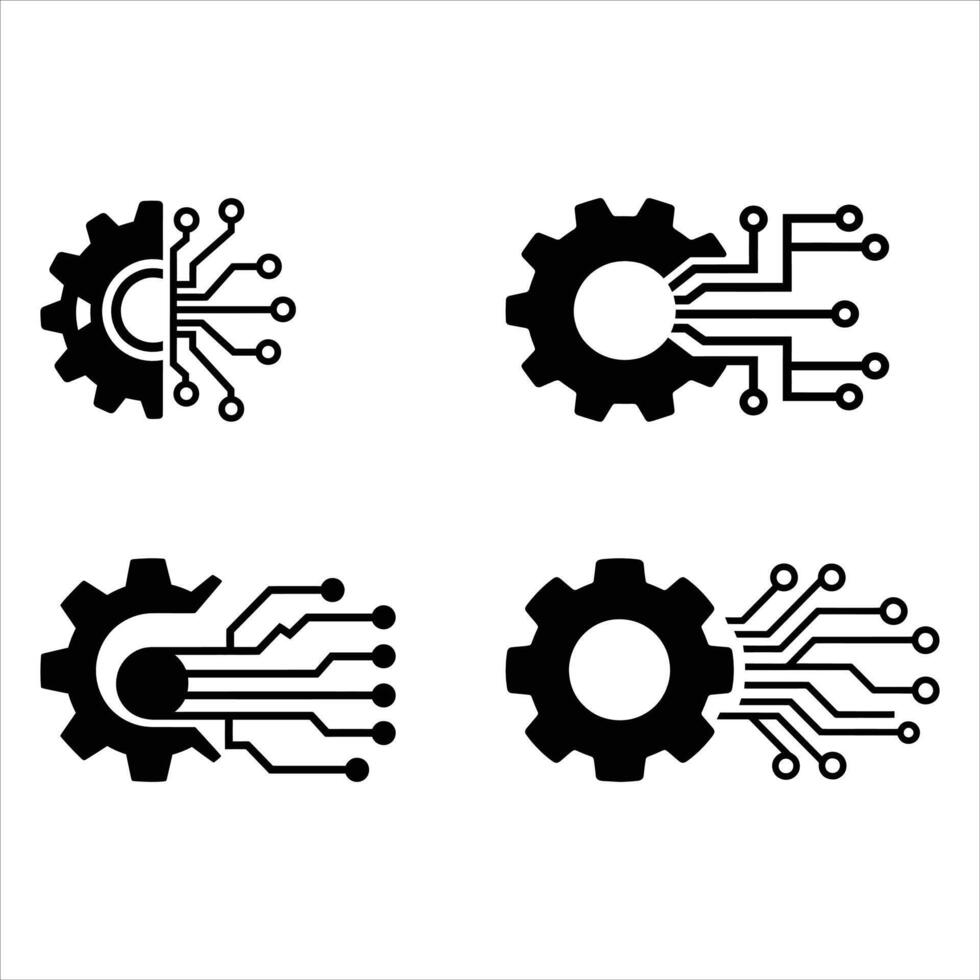 Gear and Circuit Technology Icon Set Industry 4.0 AI Design vector