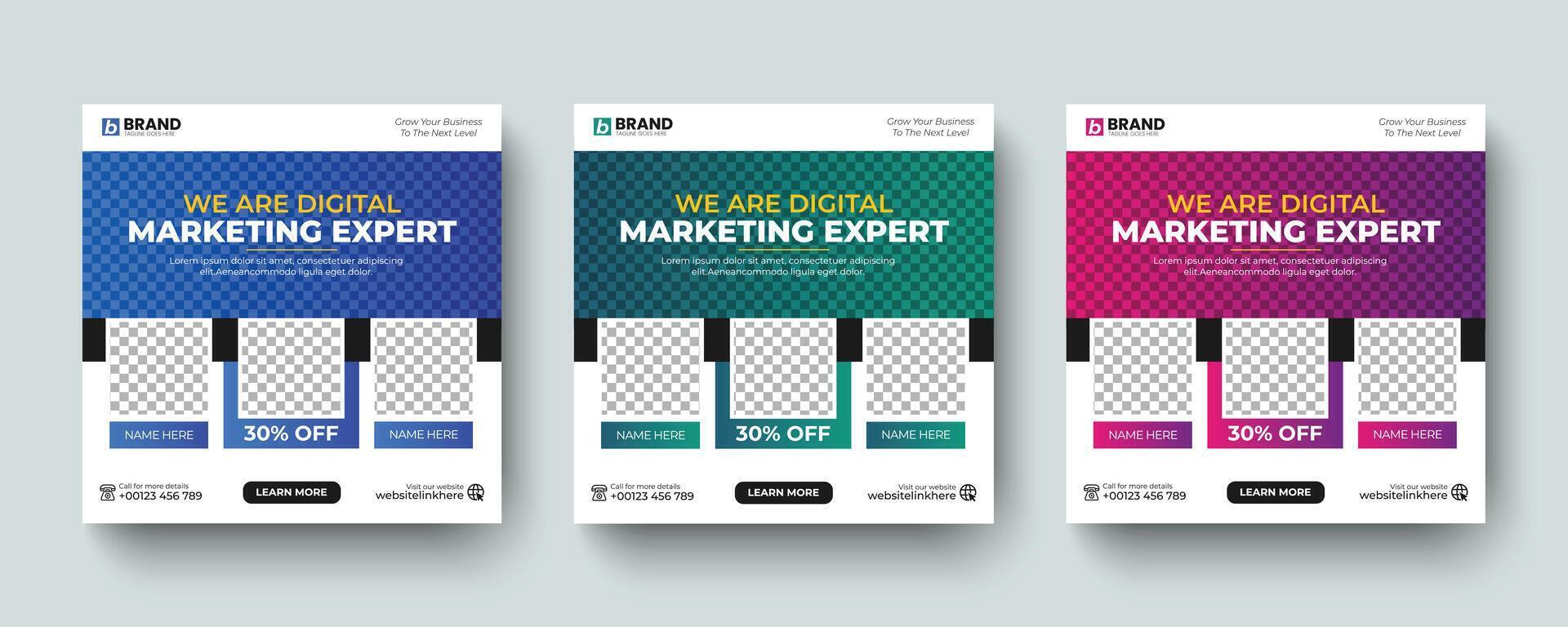 Modern corporate business marketing post or web banner design layout template. Digital marketing expert social media post, advertising web banner, ad design template. vector