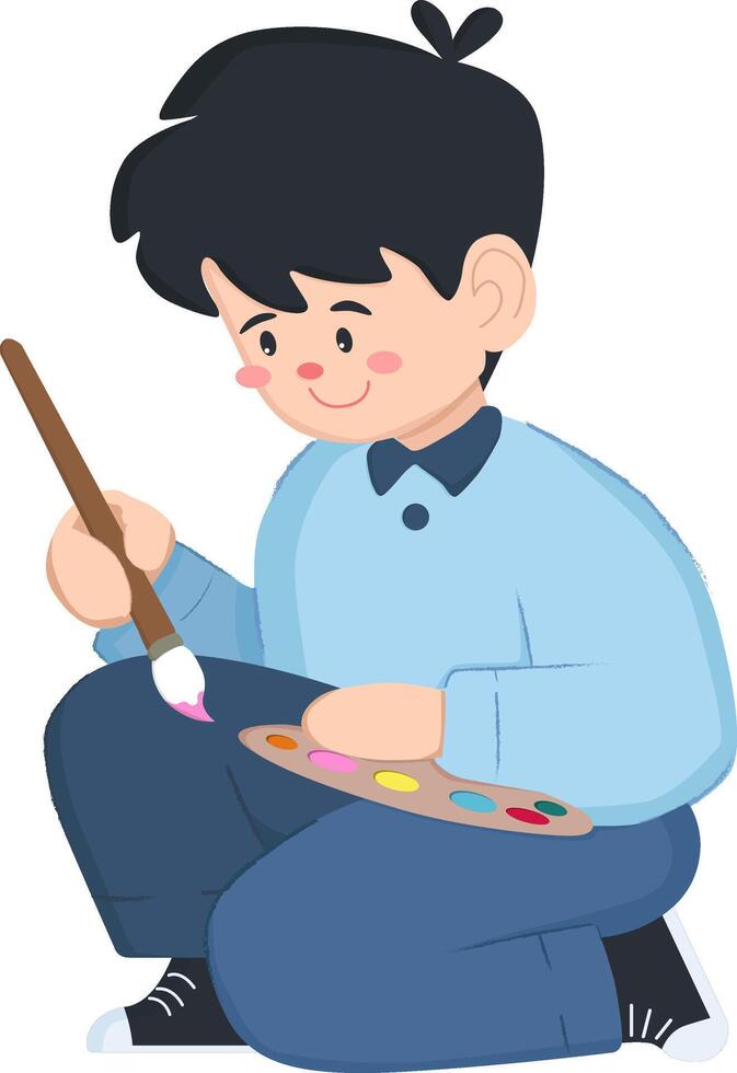 Creative child painting with palette indoors joyful expression art vector