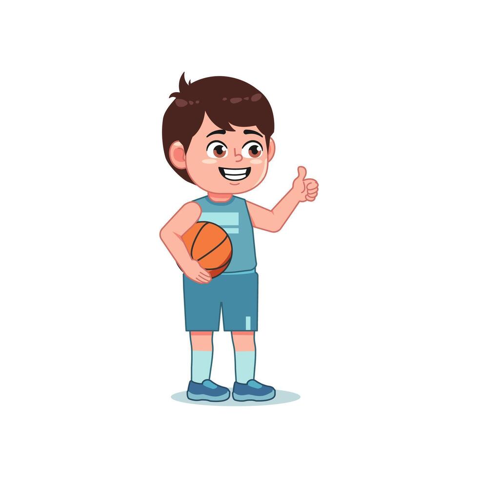 Cute Little Boy Cartoon Playing Basketball Thumb Up Like vector