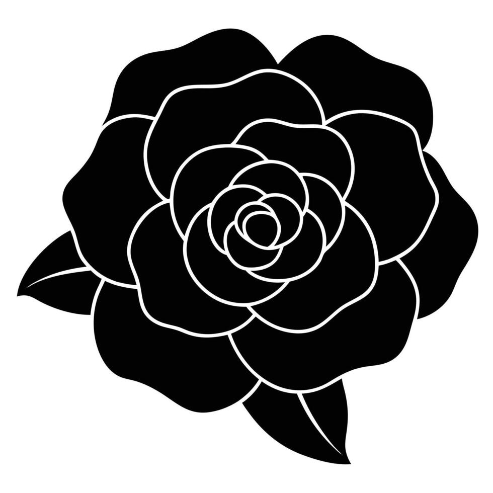 Elegant Black Silhouette of a Blooming Camellia Flower on White Background A Dramatic and Stylish Floral Illustration vector