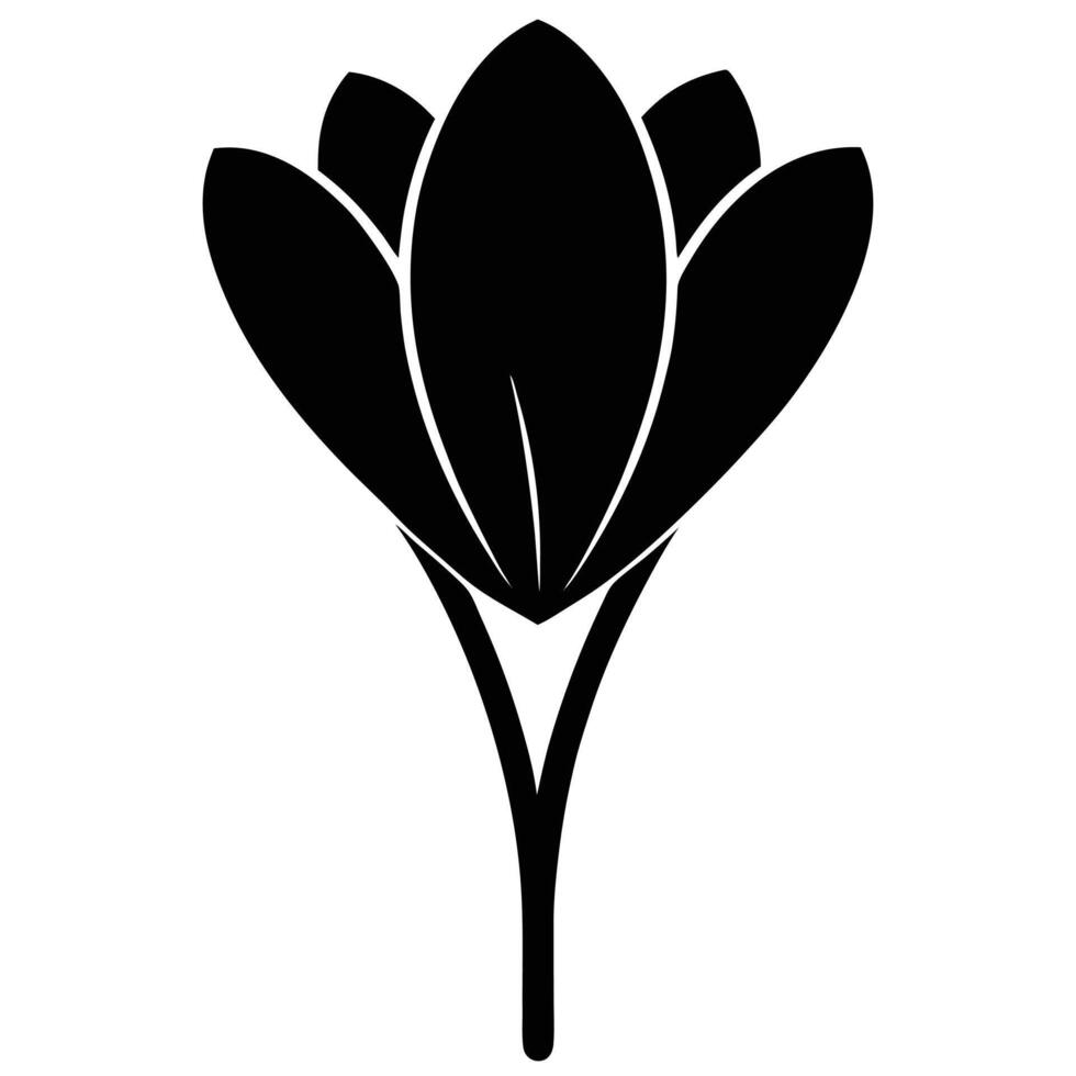 Elegant Black Crocus Flower Silhouette, Spring Blossom, Minimalist Botanical Illustration, Simple Design, Isolated on White Background vector