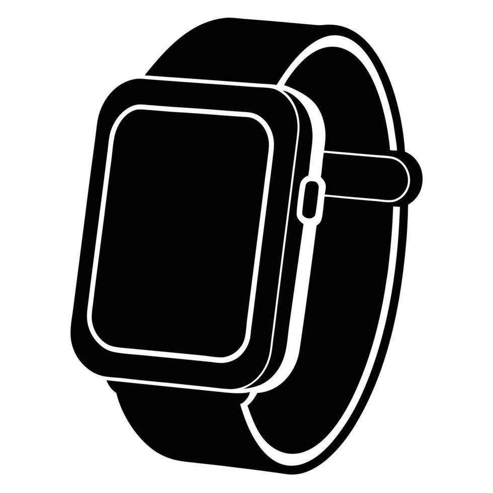 Sleek Smartwatch Icon Stylish Black Digital Wristwatch for Modern Lifestyle, Isolated on White Background - Professional digital artwork with vibrant colors and detailed composition vector
