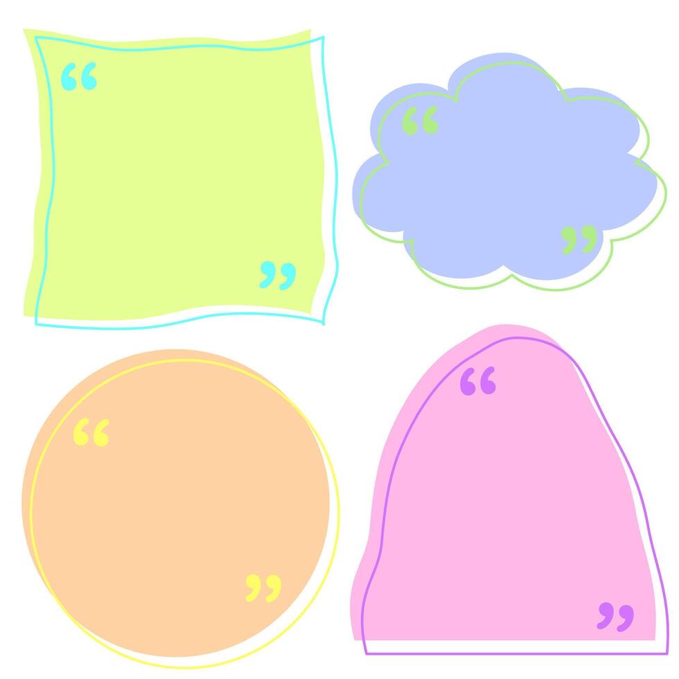 Set of hand drawn style cute memo sticker. Variety abstract shapes of speech bubble. Chat box balloon cloud. Sweet retro label tag collection for text and note. vector