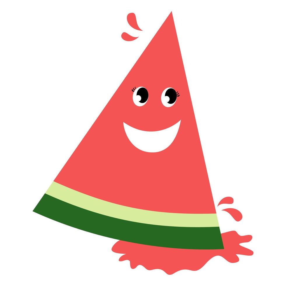 flat illustration of a slice of excited watermelon with a smiling face. Happy watermelon, summer fruit. vector