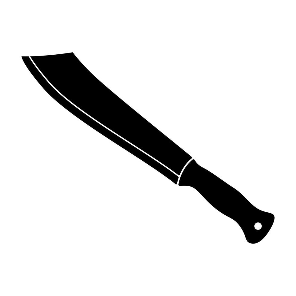 Silhouette of a Machete Knife Illustration. The design features a long, slightly curved blade, perfect for cutting or chopping, paired with a sturdy, ergonomic handle. vector