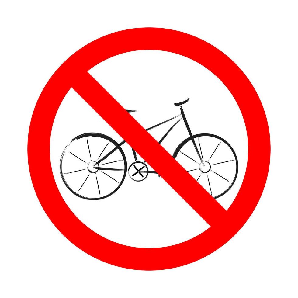 No Bicycles Allowed Sign Illustration. A bold illustration of a prohibition sign featuring a stylized black bicycle inside a red circle with a diagonal slash. vector
