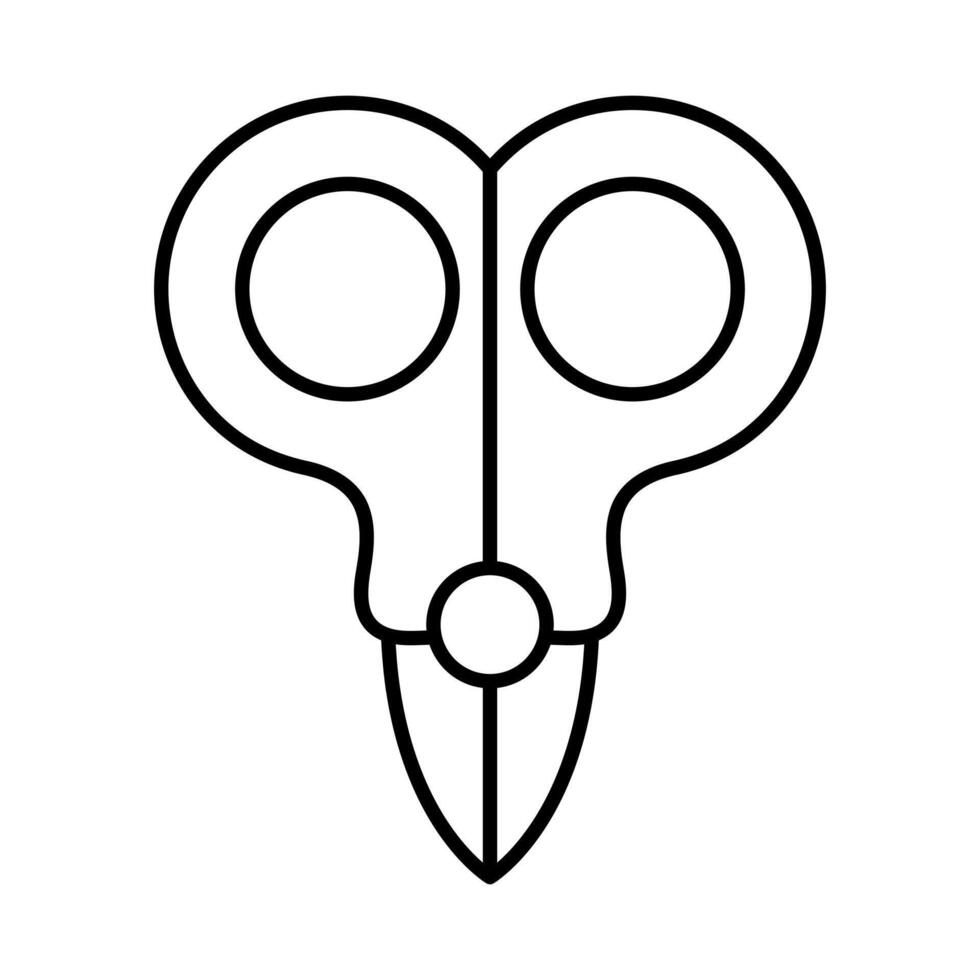 Minimalist Scissors Outline Illustration. The design highlights the essential components of scissors, including two circular handles and a sharp, pointed blade. vector