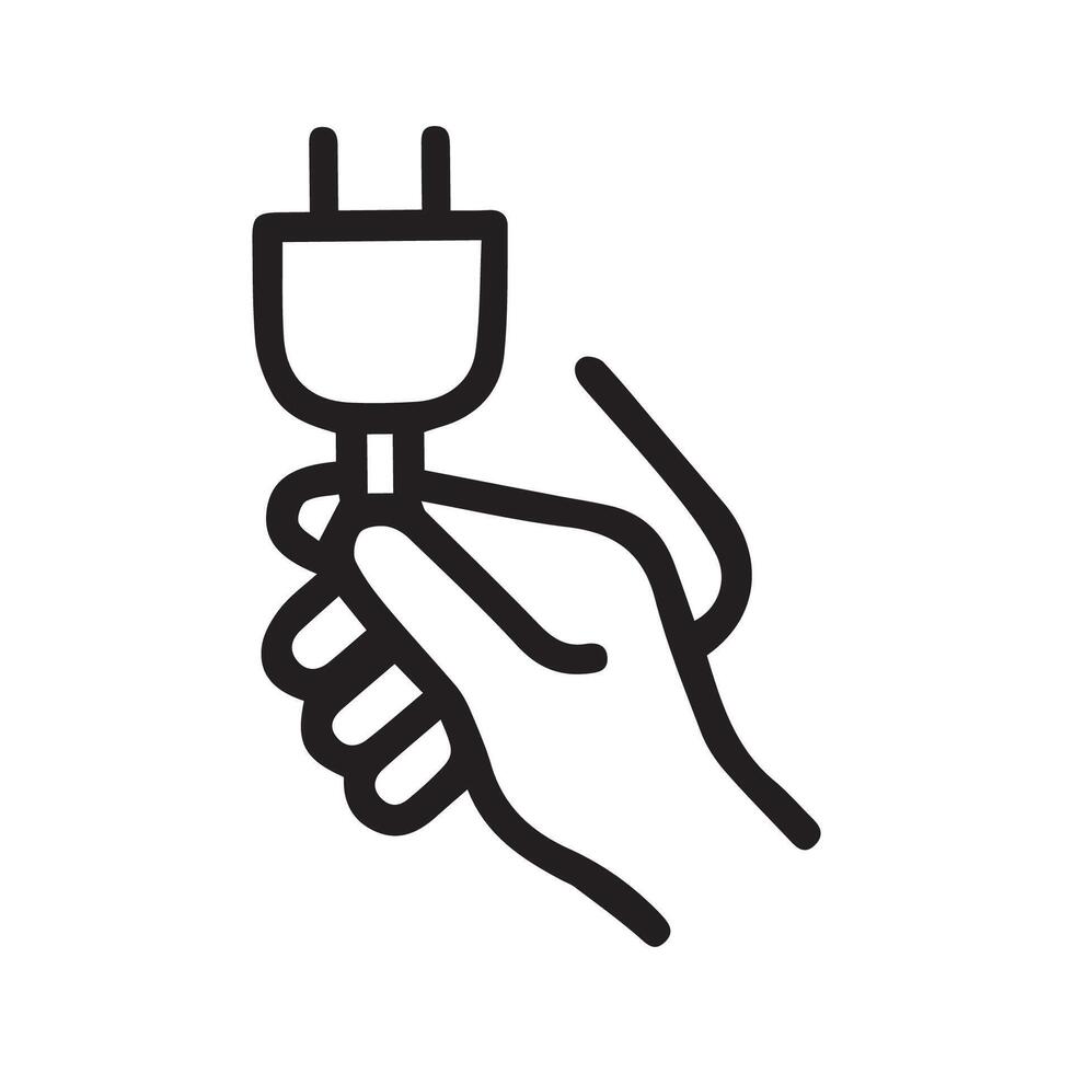 Connecting the World Hand Holding a Power Plug in Simple Black Lines vector