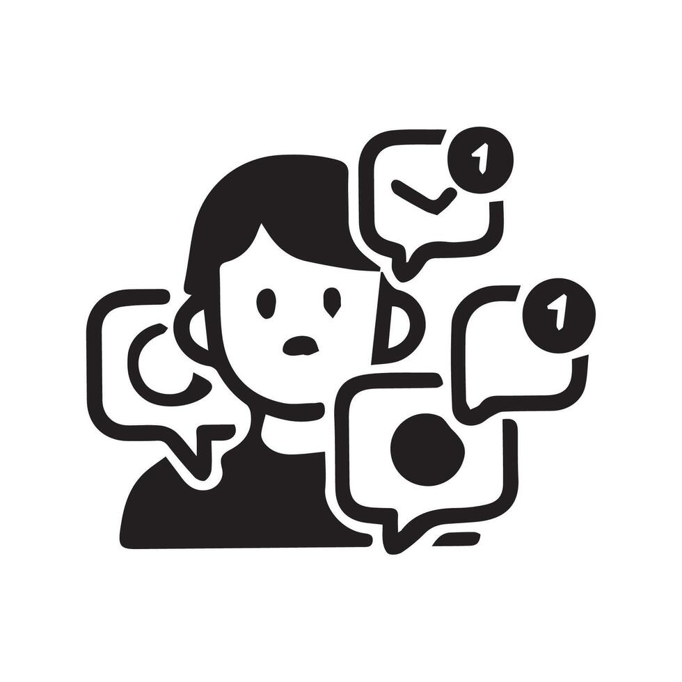 Feeling Overwhelmed by Notifications A Person Surrounded by Messages vector