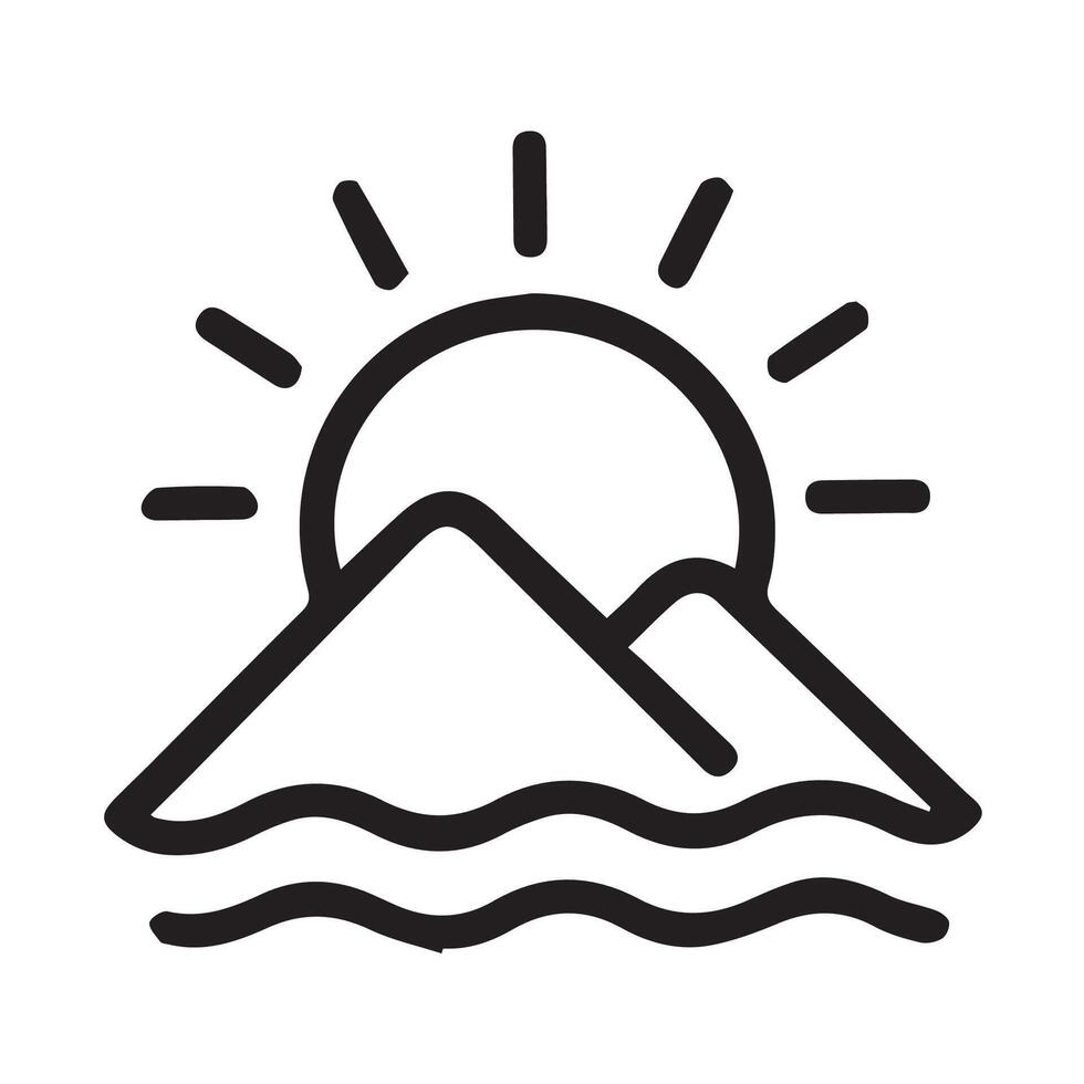 Sunrise Serenity Mountains and Sea Simple Black and White Icon Design vector