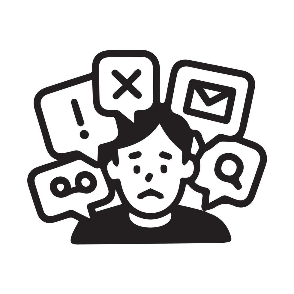 Overwhelmed By Notifications A Mind Cluttered with Digital Demands vector