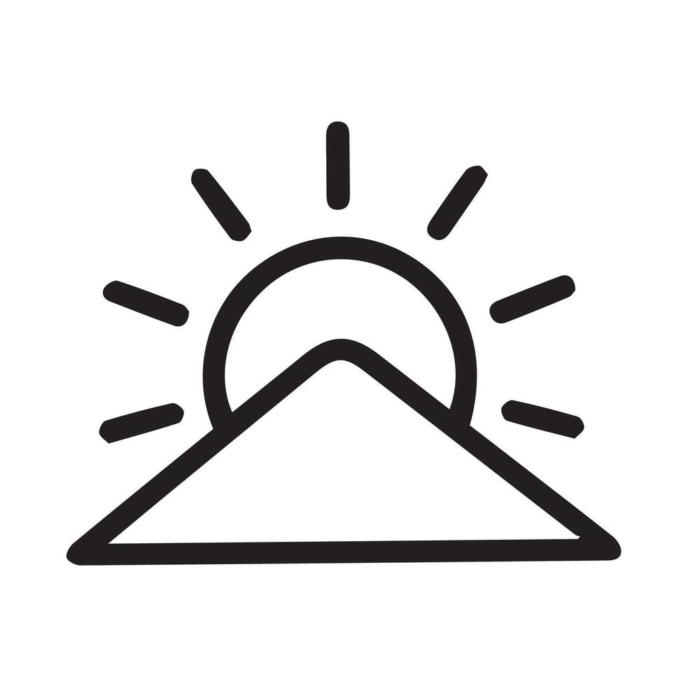 Sunrise over the Mountain Peak Simple Minimalist Black and White Design vector
