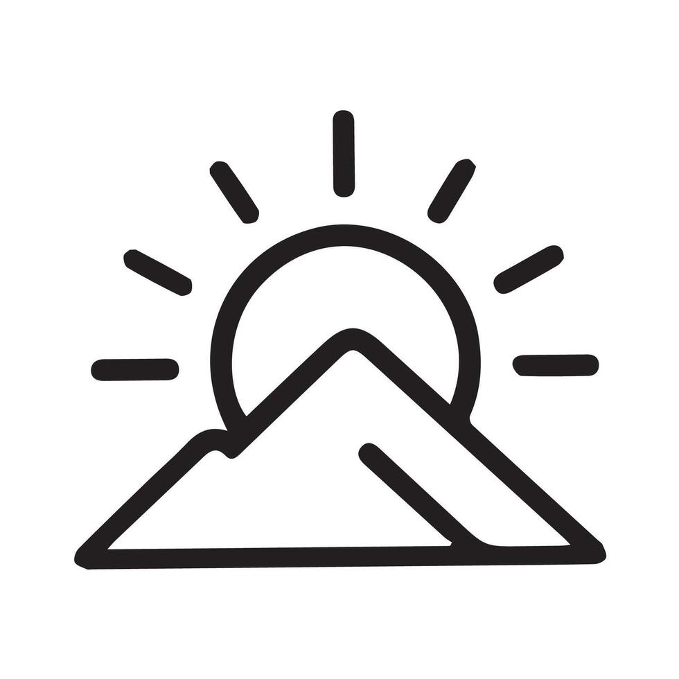 Simple Mountain Sunrise Line Art Adventure Awaits Graphic Design vector