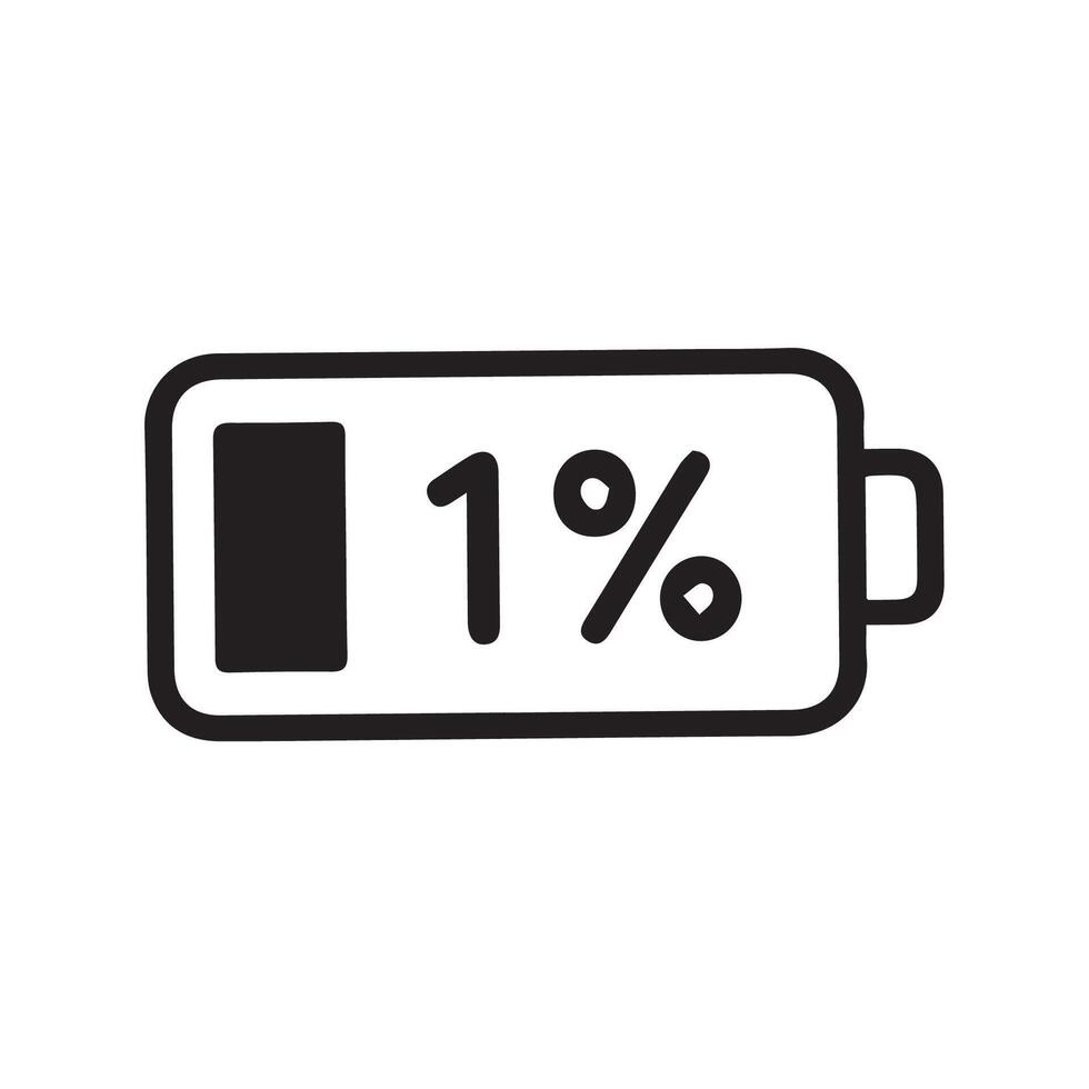 Critically Low Power One Percent Battery Charge Remaining Symbol Art vector