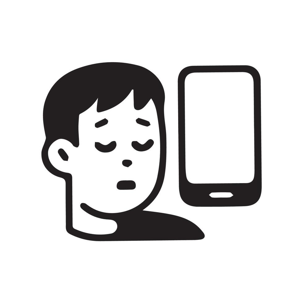 A person looks disappointedly at a phone feeling lonely and unhappy vector