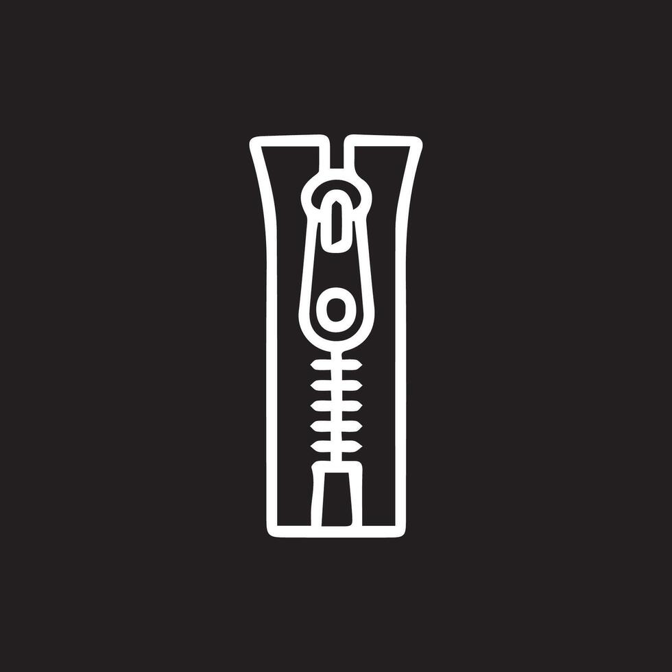Simple Zipper Illustration in White Lines Against Black Background vector