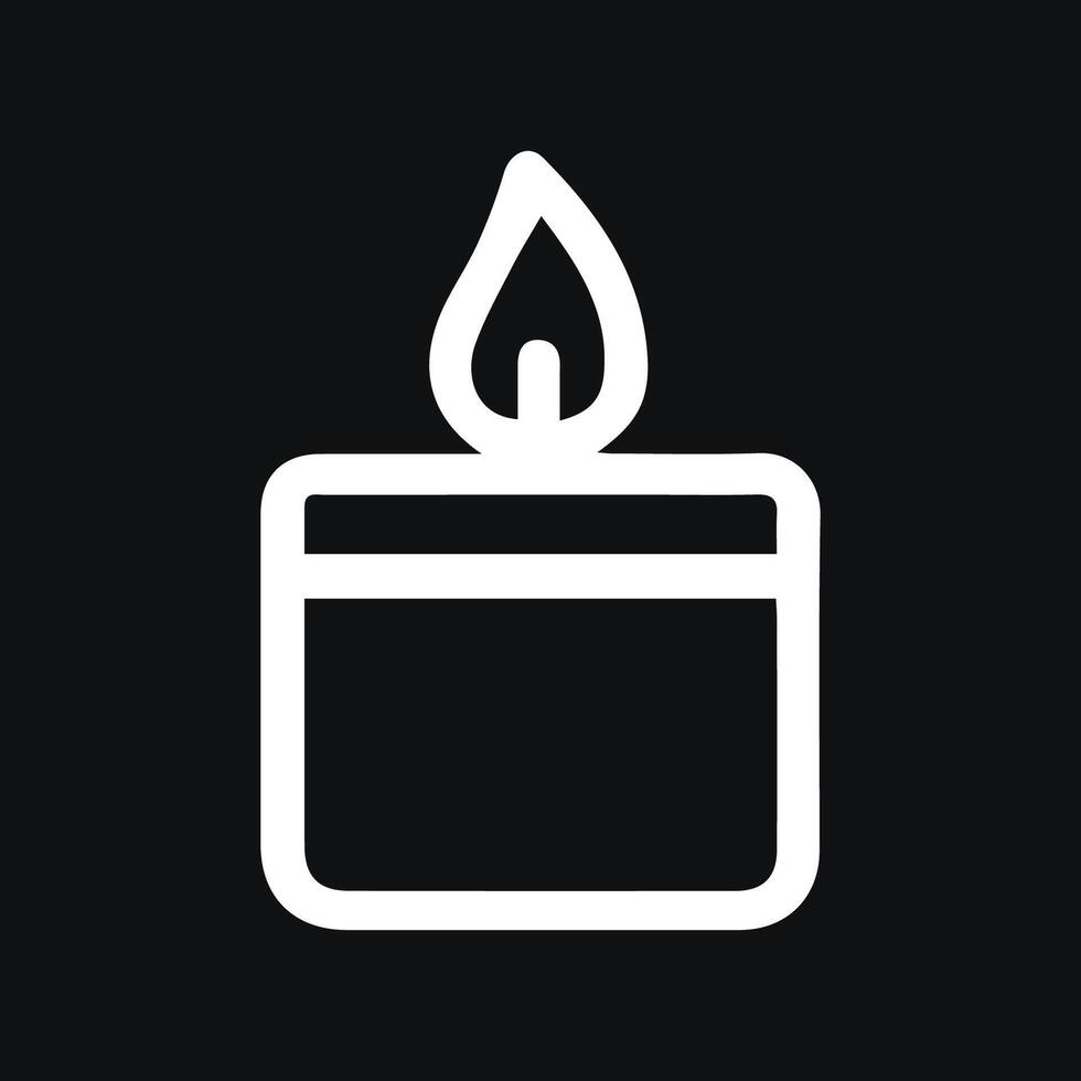 Glowing Candle Icon Simple Elegant White Line Art on Black Background vector