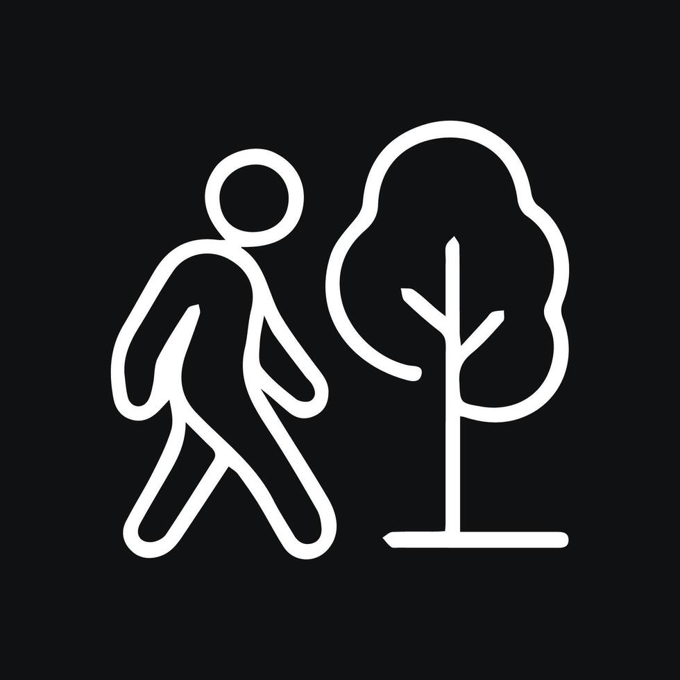 Simple Line Art Illustration of a Person Walking Near a Tree vector