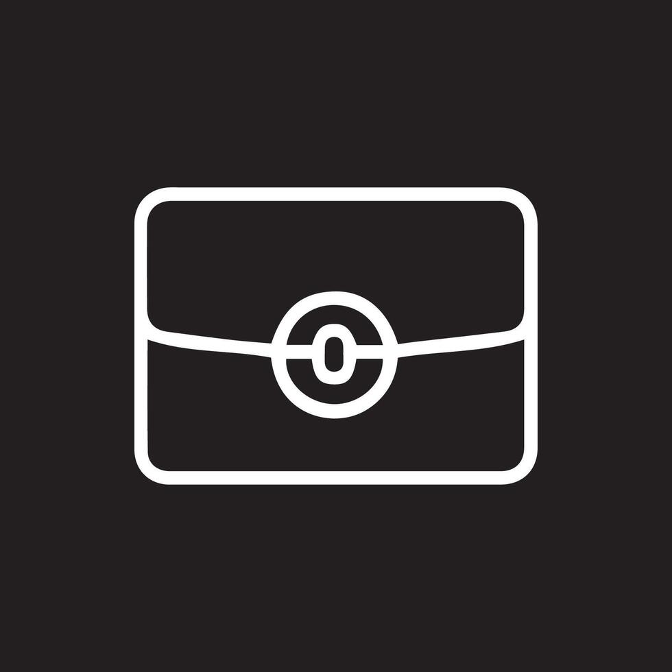 Elegant white line art of a treasure chest symbol on a black background vector