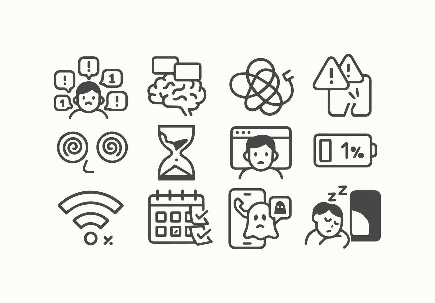 Navigating Modern Struggles Visual Icons of Burnout and Overload vector