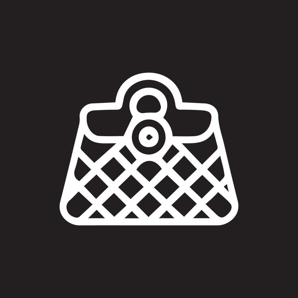 Elegant Handbag Icon Design Minimalist White Line Art on Black Stylish vector