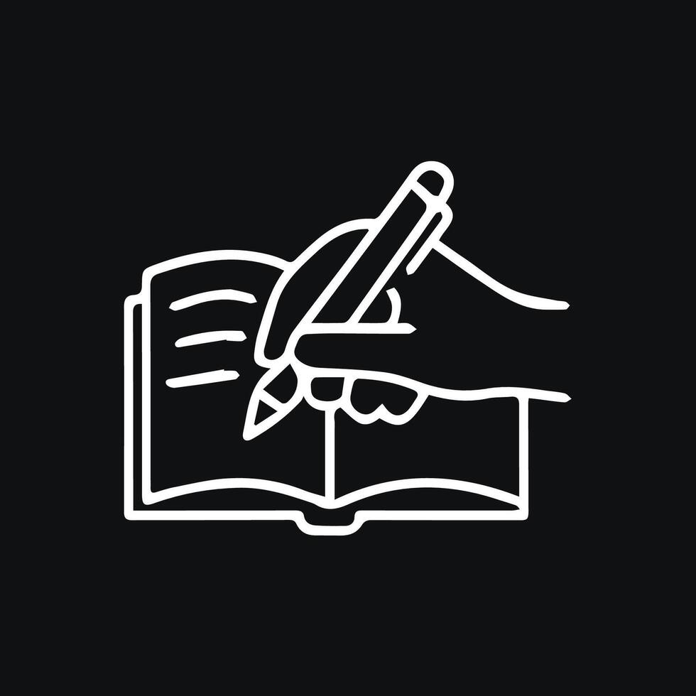 Hand in Motion Capturing Thoughts Writing in a Notebook on Black Backdrop vector