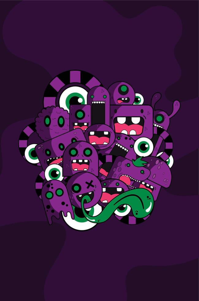Purple Doodle Monsters vector