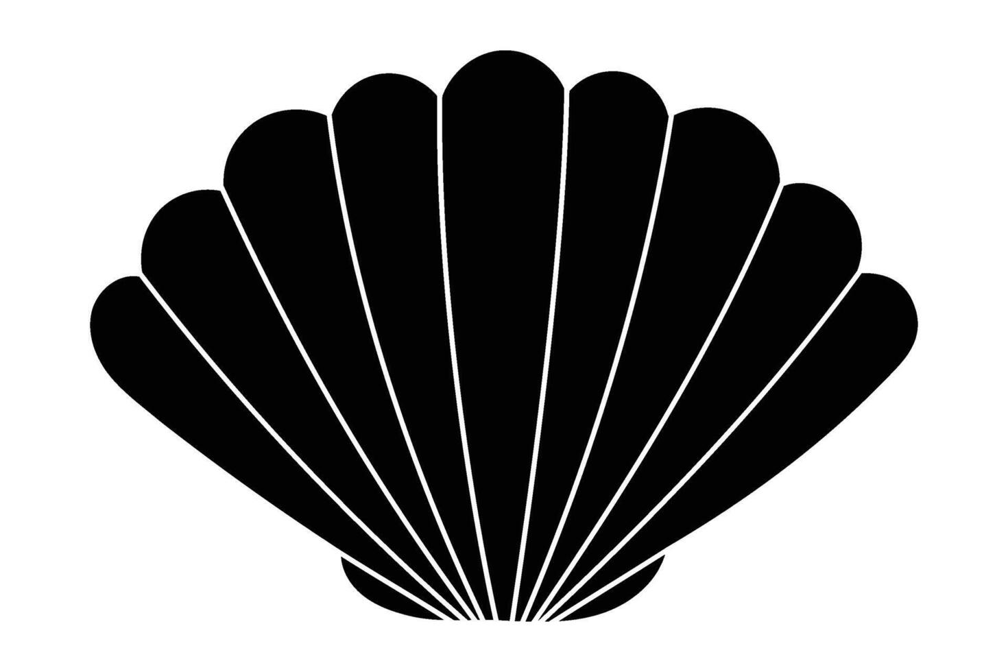 Black and white geometric seashell design with symmetrical lines. vector
