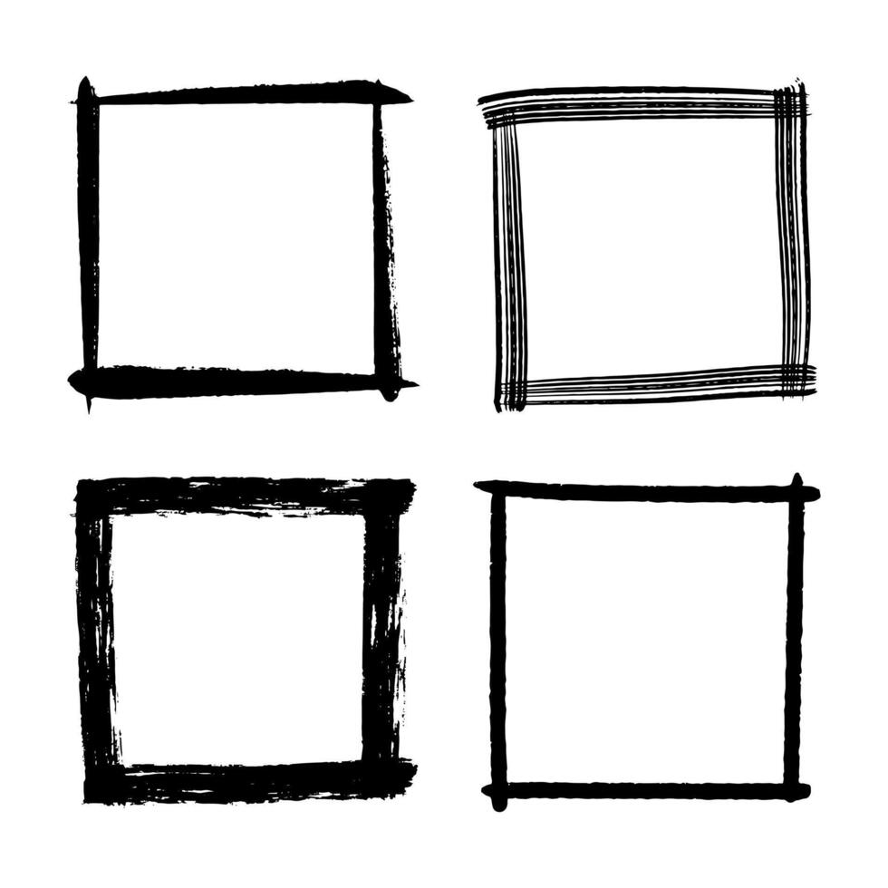 Four black hand-drawn square frames vector