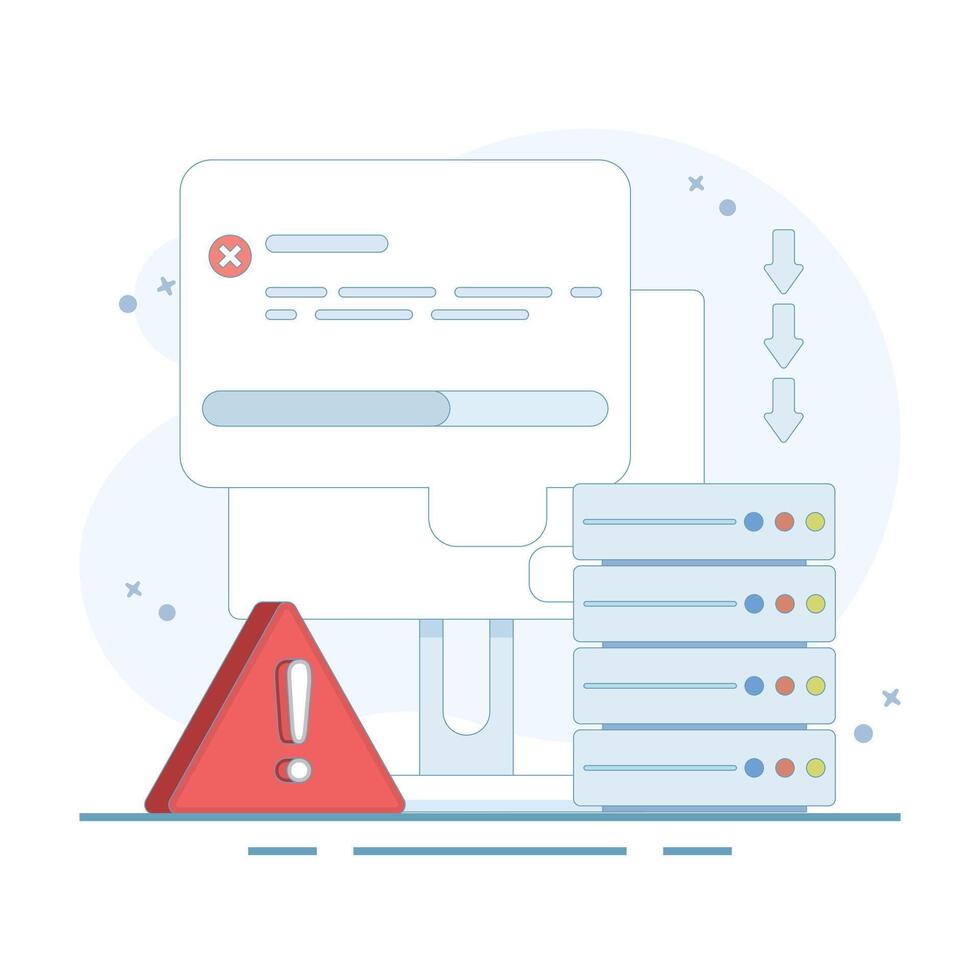 server errors and failures. Poor Hosting Quality. Server Downtime. Traffic Flood, and DNS Issues. Service Disconnection. Server errors and failures. Flat style illustration on background. vector