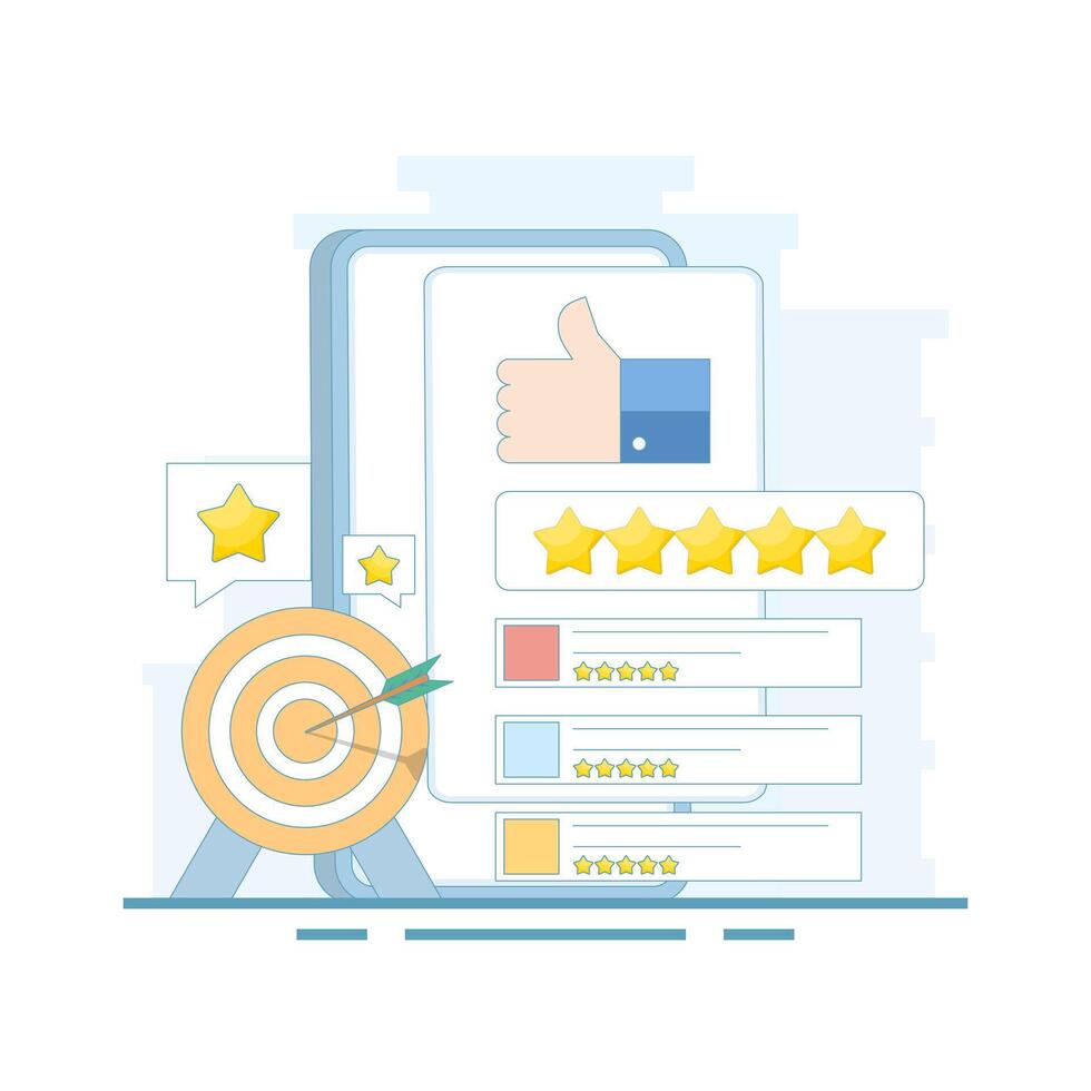 Customer Satisfaction Concept, Customer feedback, rating or review evaluation, user experience or client satisfaction, customer satisfaction with product or service. flat style design. vector