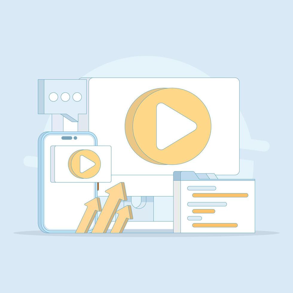 Internet online player, Business marketing. player on computer screen, content marketing. content social media marketing. Flat style design illustration in the background. vector