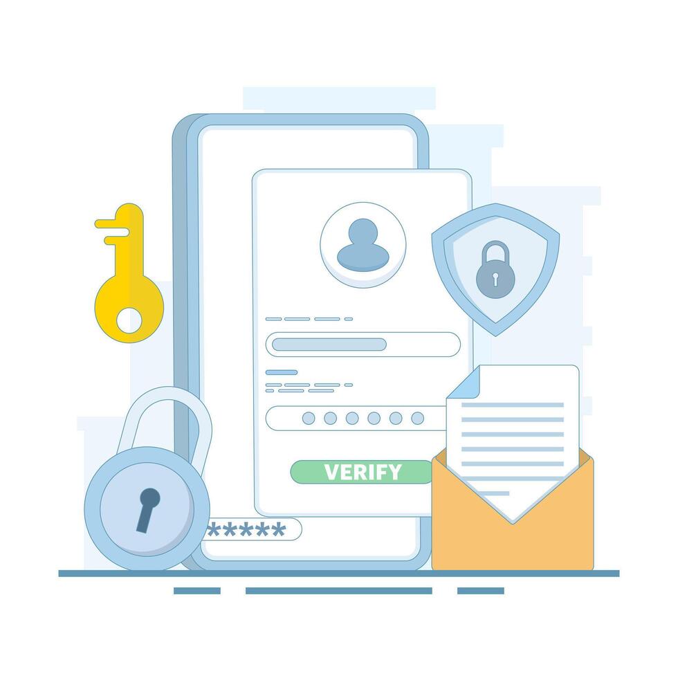Online account registration and access concept. Protection of profiles and accounts on the internet. Login to profile or account. Identity verification and security. Flat style illustration. vector