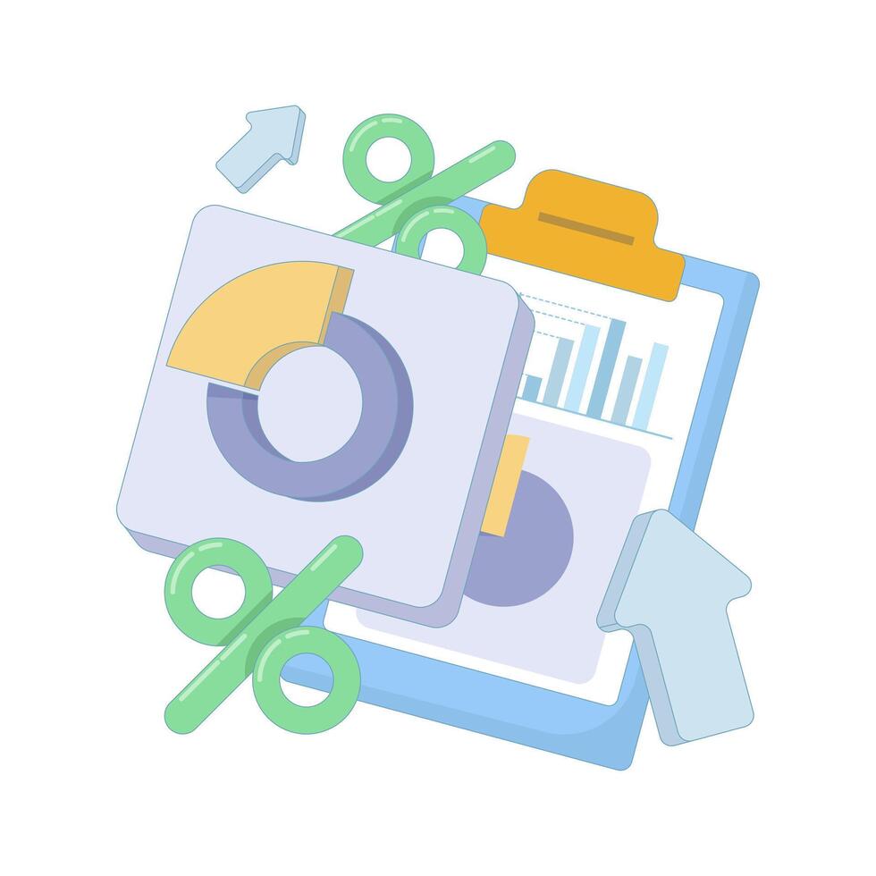 data analysis concept. business planning. pie chart with percentage. Pie Chart Insight. which symbolizes data analysis and interpretation. flat design illustration on background. vector